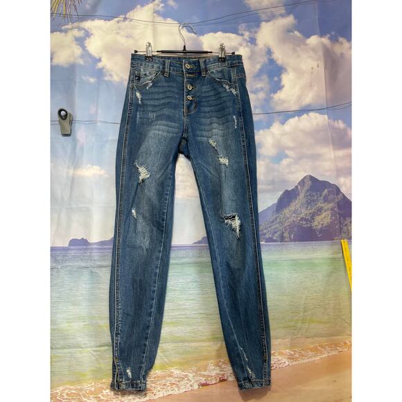 KanCan Women's High Rise Button Fly Distressed Super Skinny Jeans Size 3/25 - Picture 1 of 12